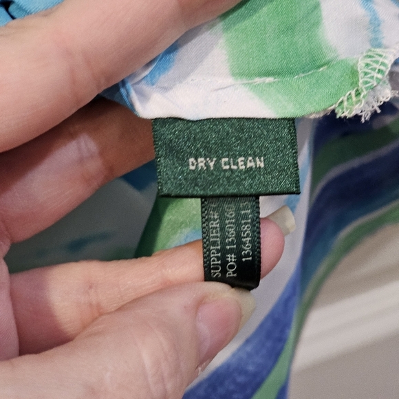 Lauren Ralph Lauren ✦ Blue Green Stripe Blouse ✦ Flowy ¾ Sleeve Tie Accessory - Picture 11 of 15